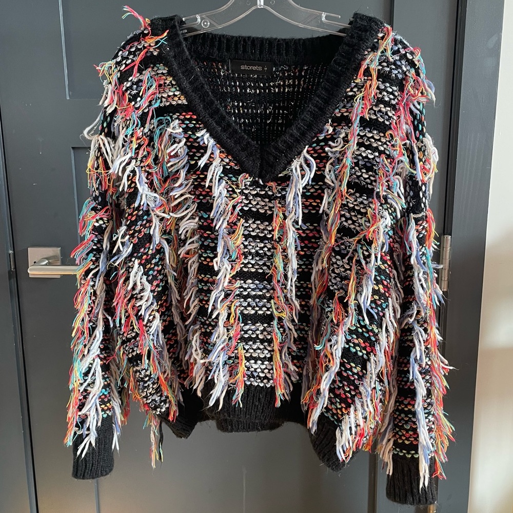 Storets frilly sweater v neck colorful rainbow